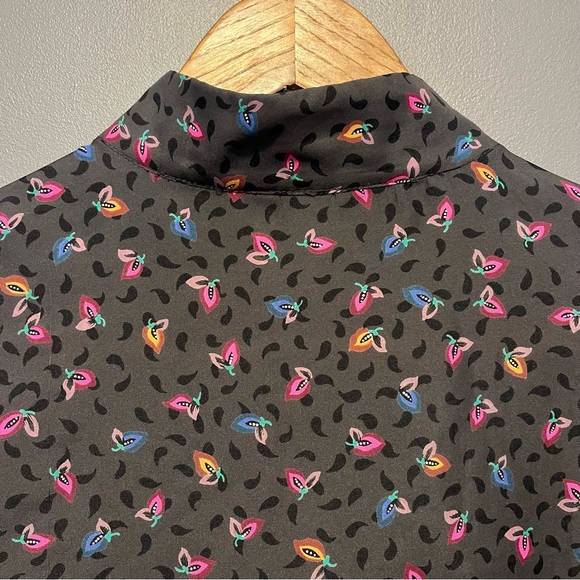Vintage 70s mock neck secretary blouse abstract flower fruit print - Picture 8 of 10